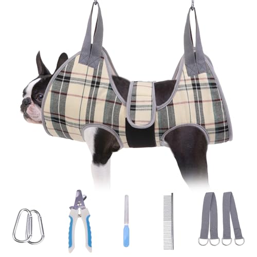 Dog Grooming Hammock for Small Dogs (S (Leg Spacing: 7-10.2" / Max W: 30lbs) / Beige)