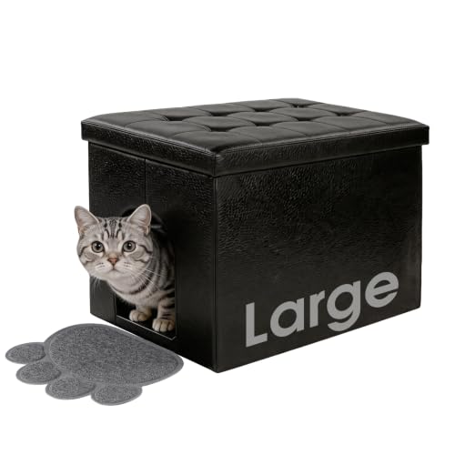 Cat Litter Box Enclosure Furniture Odor Control (L 25.6'' x 17.7'' x 17.7'' / Black)