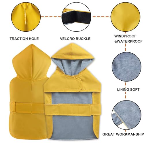 Dog Raincoat Dog Rain Jacket Hooded Poncho Waterproof Pet Rain Suit Double (Yellow / XXL:Back Length 15-17.5")