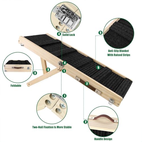Small Dog Ramp Adjustable Portable Folding Wooden Ramp 32" Long (LGPT / 80CM/Black)