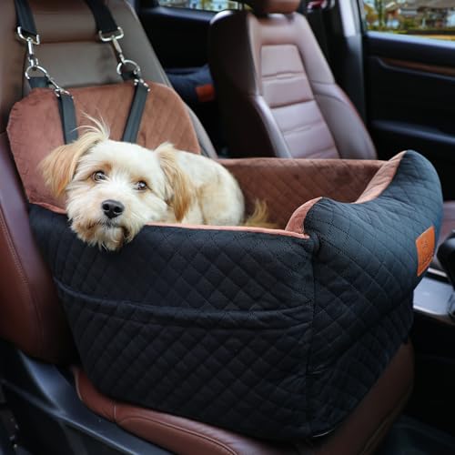 Dog Car Seat for Small Medium Dogs (Black outside Brown inside)
