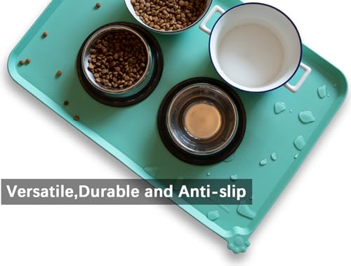 Large Silicone Non Slip Pet Food Mats (24" x 16" / CoolMint)