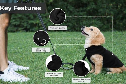 Dog Fleece Vest Sweater with Leash Ring (XS (2-4lbs) / Black)