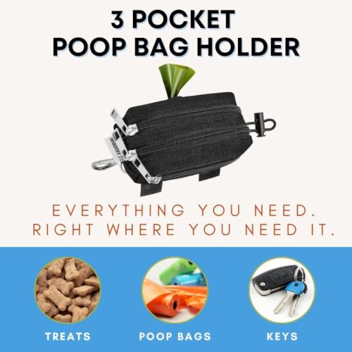 Dog Poop Bag Holder for Leashes and Treat Holder with 3 Waterproof Pouches (Midnight)