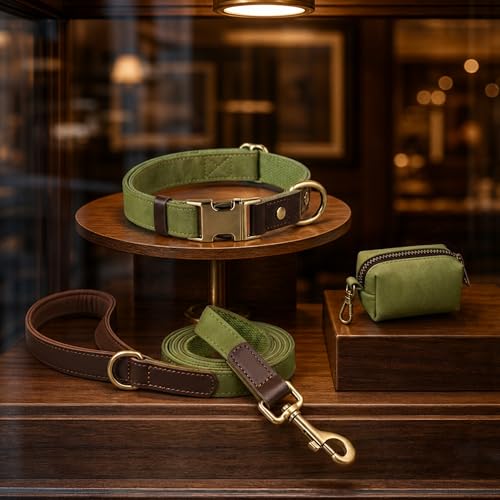 PU Leather Dog Leash for Small Dogs (Olive Green / 5/8"x 5FT)