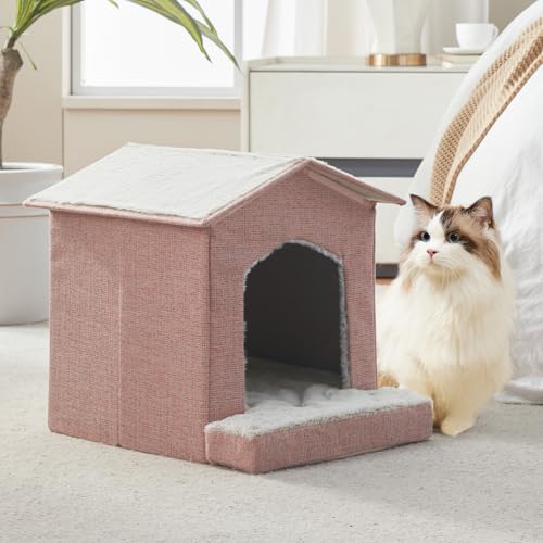 Cat Beds for Indoor Cats (Pink / 13.7"D x 13.4"W x 16"H)