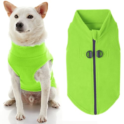 Zip Up Fleece Dog Sweater (X-Large chest (~22.5") / Lime)