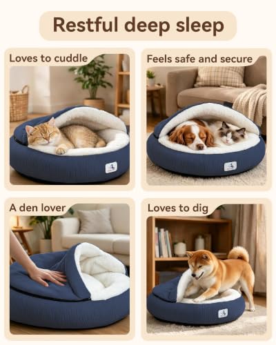 Calming Cozy Dog Cave Cover Bed (Blue)