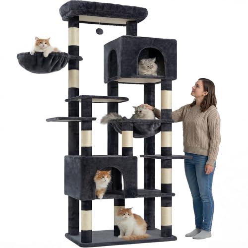Cat Tree, 76-Inch Tall Heavy Duty Cat Tower for Big Cats HCT039G (Smoky Gray / 76.8 inch)