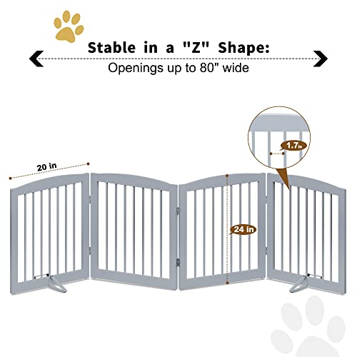 Freestanding Pet Gate for Dogs (24" Height-4 Panel / Gray)