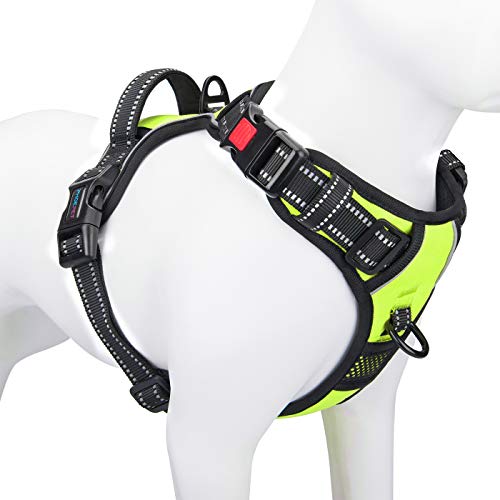 Reflective Dog Harness Large Breed Adjustable No Pull Vest (Extra Large / Green)