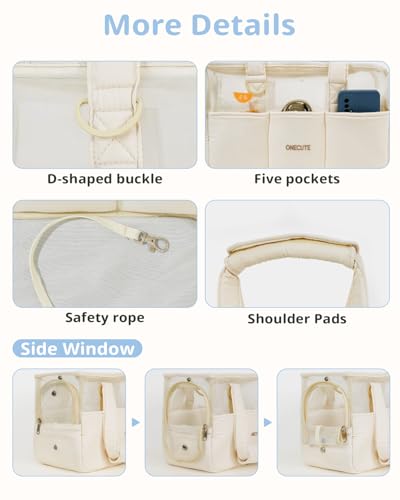 Dog Purse Carrier for Small Dogs Rabbit cat with Large Pockets (Beige Mesh / 13.6"L x 6.5"W x 10.0"H)