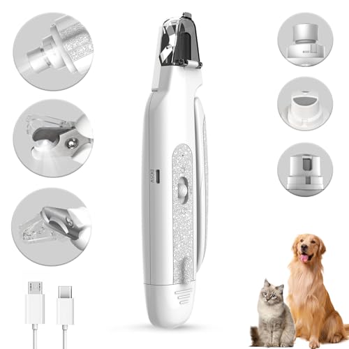 2-in-1 Cat & Dog Nail Clippers with Grinder and Dual LED Lights (White 2)