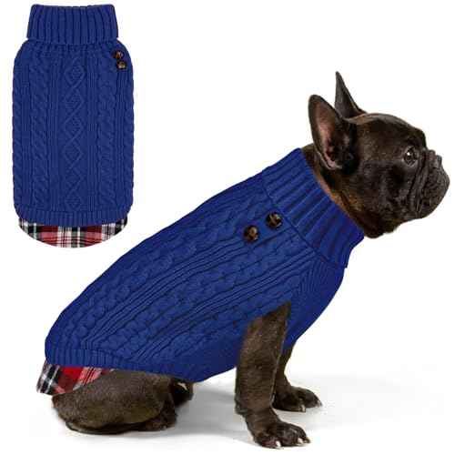 Dog Sweater for Small Dogs Turtleneck Thick Knit Pullover (Large (13-19lbs) / 6# Blue)