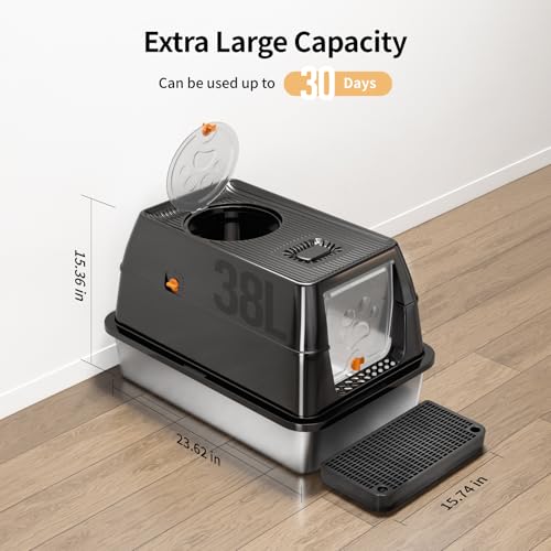 Stainless Steel Cat Litter Box with Removable Lid (Black)