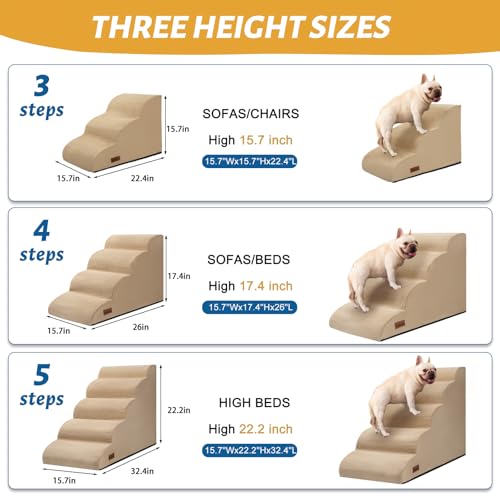 Dog Steps for Bed or Couch (Khaki / Standard 4-Step 17.4"H)