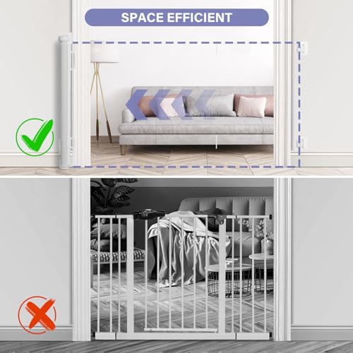 Retractable Baby Gates for Stairs & Doorways (A-white / 34" Tall x 52" Wide)