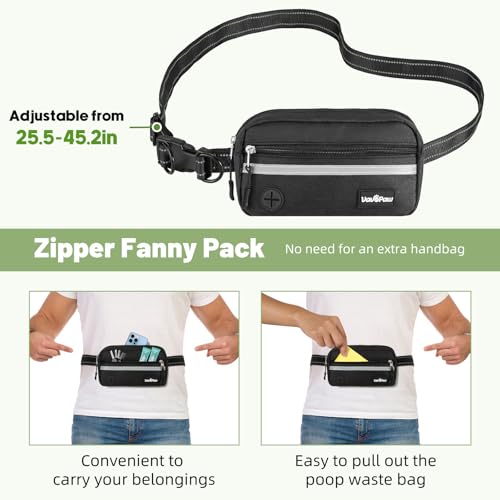 Hands Free Dog Leash for 2 Dogs with Pouch (Black Green / 2 Leashes)