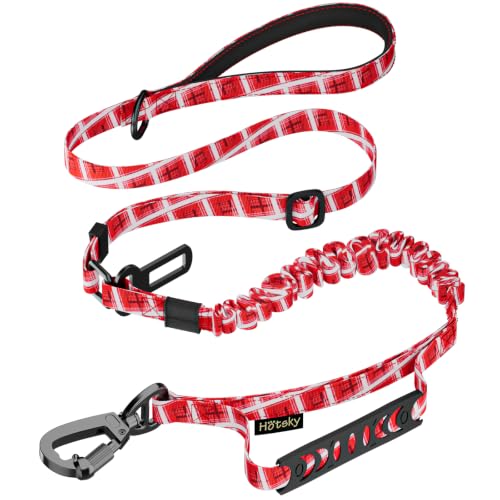 Tactical Bungee Shock Absorbing No Pull Dog Leash (Red plaid)