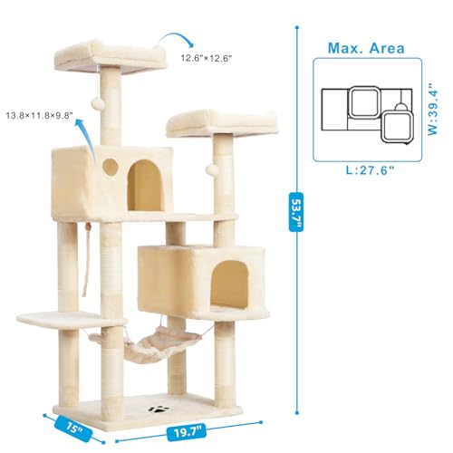 Cat Tree Tower with Sisal Scratching Posts (53.7 Inches / Beige)