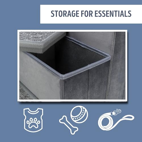 3 Step Velour Pet Stairs (Gray / 11" W x 17.7" H)