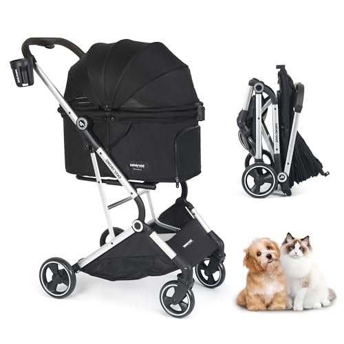 Beberoad Dog Stroller T4 for Small Medium Pets One Hand Fold (Black)