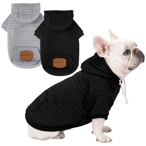 2 Pack Dog Hoodie Sweaters for Small Medium Dogs Warm Dog Clothes for Large Dogs Soft Waffle (Black+Grey / L (Back: 19",Chest: 28", 44-55lbs))