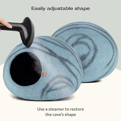 Cat Cave Merino Wool Bed for Indoor Cats (Aquamarine / Medium)