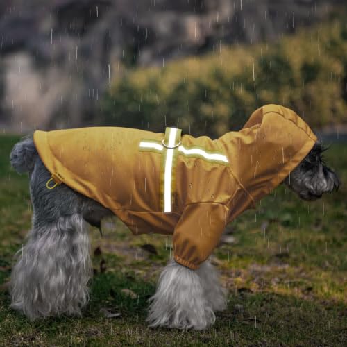 Dog Raincoat with Hood & Harness Built (S (Back 13.2", Chest 18.5", Neck 13.9") / Yellow)