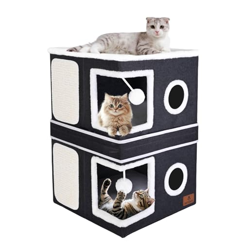 2 Story Cat House for Indoor Cats (Dark Grey / Double)