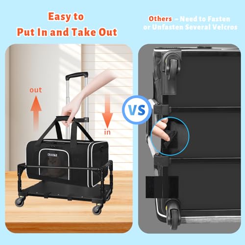 Small Pet Carrier 17"x11"x9.5" with Wheels Airline Approved (17.0"L x 11.0"W x 9.5"H / Black and Wheeled)