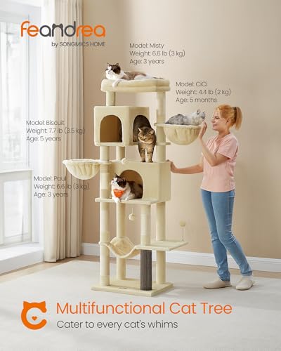 Cat Tree, 69-in Large Cat Tower, Multi-Level Condo, Sand Beige (Sand Beige)