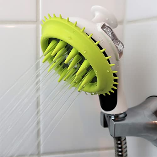 White Handheld Shower Head with Dog Brush and Splash Shield