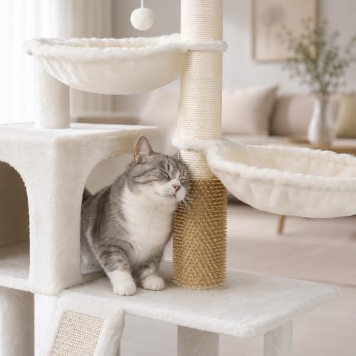 Cat Tree with Cat Condo and Two Hammocks (Small / Beige2)