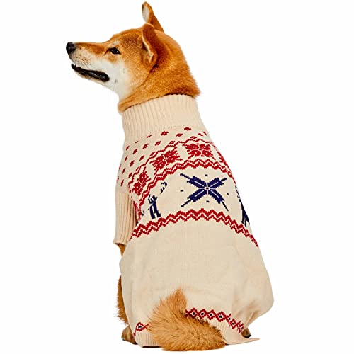Christmas Reindeer and Snowflake Dog Sweater in Light Beige (14 inch (Pack of 1) / Reindeer - Light Beige)