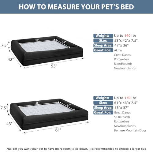 Giant Dog Bed Orthopedic for Senior Dog Bed Comfy Sleeping (Black / XXXX-L (61x43x7.5in))
