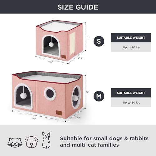 Extra Wide Cat House Bed with Fluffy Ball and Scratch Pad (Pink / Widen)