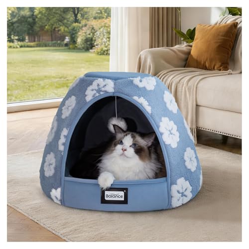 Cat Beds for Indoor Cats (19"L x 19"W x 16"Th / Blue)