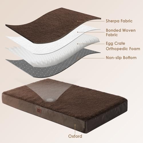 Orthopedic Dog Bed Large with Removable Washable Cover (47*29*3.5 inches / Brown)