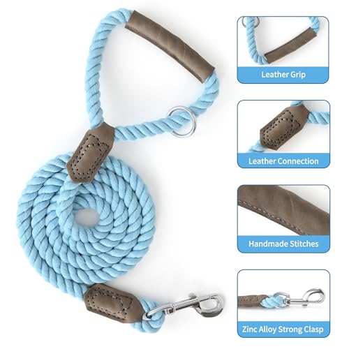 Dog Leash Braided Cotton Rope w (Sky Blue / 48 Inch-1/2")