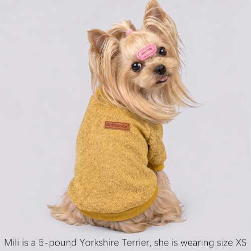 2 Pack Dog Sweaters for Small Dogs Girl Boy Winter Fleece Clothes Warm Soft Dog Sweatshirt Outfit for Dogs Cats Pet Apparel (Brown+Yellow / M (Back: 13.7", Chest: 17.7", 10-14 lbs))