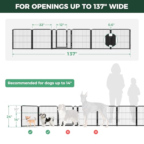 Dog Gate Extra Wide Adjustable for Openings Up to 137" (Black / Up to 137" W【5 Panels + 1 Door】 / 24"H)