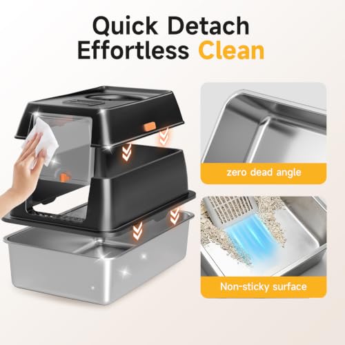 XL Enclosed Stainless Steel Litter Box with Lid (Black)