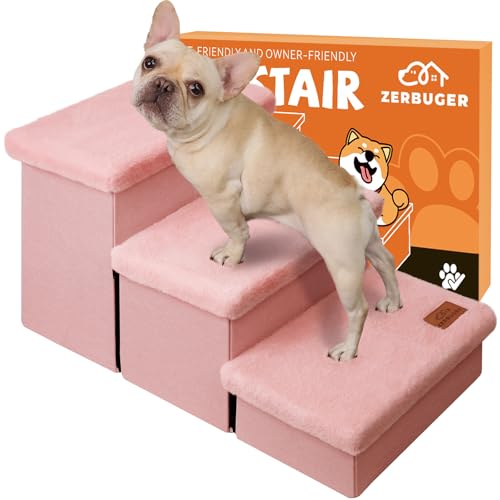 Dog Stairs with Storage (Pink Furry Lids No Condo / 3)