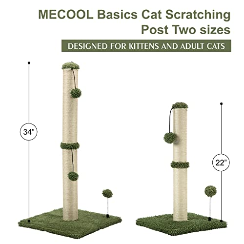 34“ Tall Cat Scratching Post Premium Basics Kitten Scratcher Sisal Scratch Posts Trees with Hanging Ball for Indoor Cats (34 inches for Adult Cats / Cactus Green)