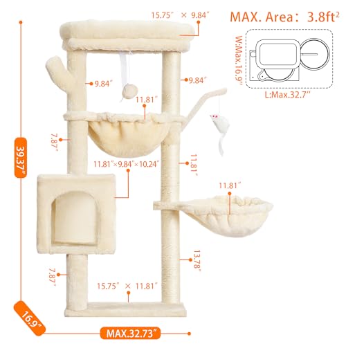 Cat Tree 40" Tower with All (Beige / 39.4 inch)