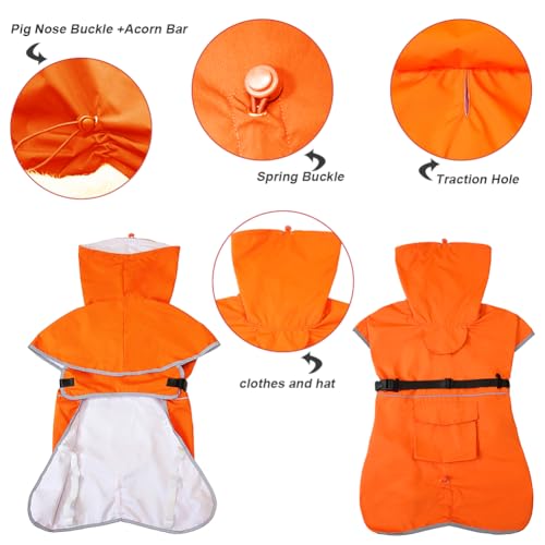 Dog Raincoat Waterproof Adjustable Rain Jacket Small Dogs Orange (Orange / XL-Fit for 15-21 pounds)