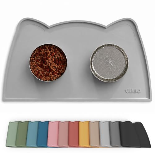 Cat Food Mat Silicone Pet Feeding Mat (20"L x 12"W / Ash Light Grey)