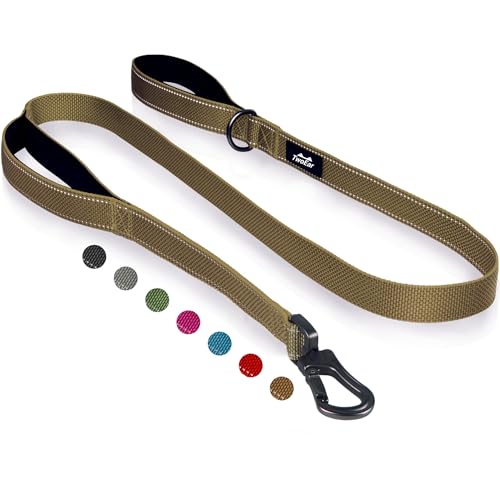 6FT 1IN Heavy Duty Dog Leash for Large Dogs with 2 Padded Handles (Brown / 1 in x 6 ft)
