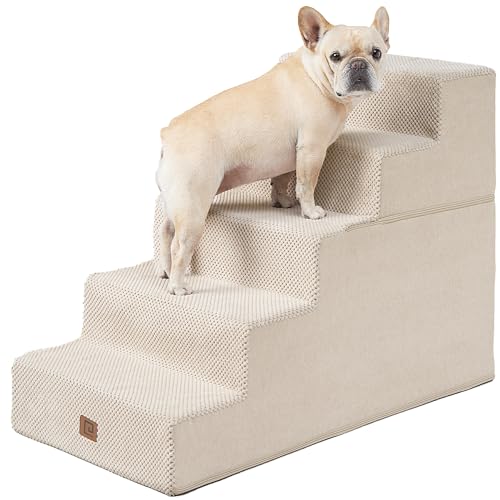 Dog Stairs for High Bed 25" H (Beige / Extra Wide 17.7" x 35" x 25")